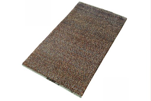 Corner detail of New Persian Gabbeh rug showing border pattern and Wool pile