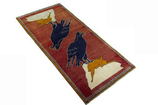 Close-up detail of 2000s Persian Gabbeh rug from Iran / Persia showing Wool weave