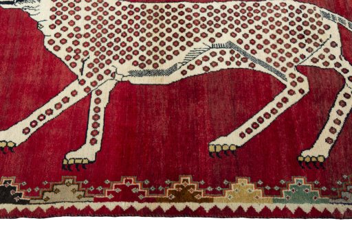 Close-up detail of 2000s Persian Gabbeh rug from Iran / Persia showing Wool weave