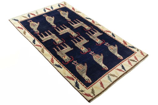 Close-up detail of 2000s Persian Gabbeh rug from Iran / Persia showing Wool weave