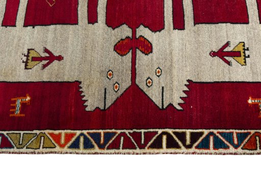 Close-up detail of 2000s Persian Gabbeh rug from Iran / Persia showing Wool weave