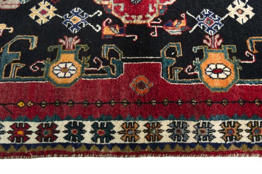 Full view of 2000s Persian Gabbeh rug from Iran / Persia, 155 × 104 cm in Blue tones