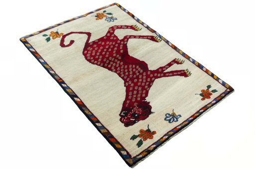 Close-up detail of 2000s Persian Gabbeh rug from Iran / Persia showing Wool weave