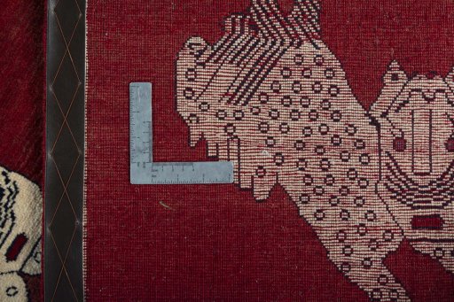 Close-up detail of 2000s Persian Gabbeh rug from Iran / Persia showing Wool weave