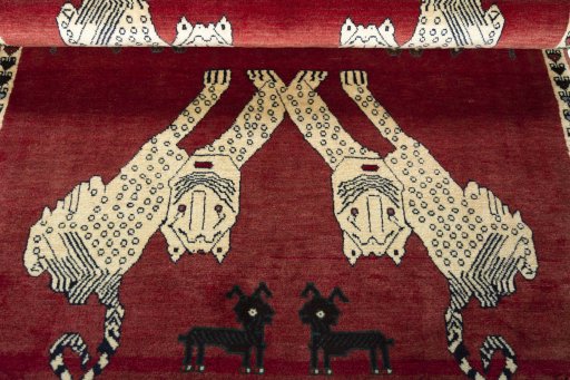 Full view of 2000s Persian Gabbeh rug from Iran / Persia, 156 × 104 cm in Red tones