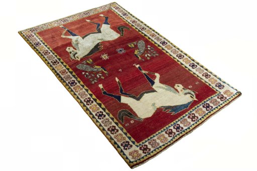 Close-up detail of 2000s Persian Gabbeh rug from Iran / Persia showing Wool weave