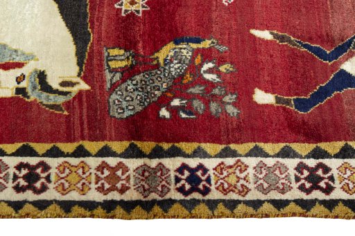 Close-up detail of 2000s Persian Gabbeh rug from Iran / Persia showing Wool weave