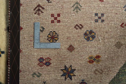 Close-up detail of 2000s Persian Gabbeh rug from Iran / Persia showing Wool weave