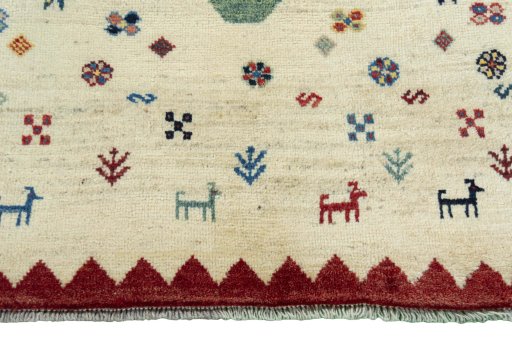 Central medallion detail of 2000s Persian Gabbeh rug from Iran / Persia