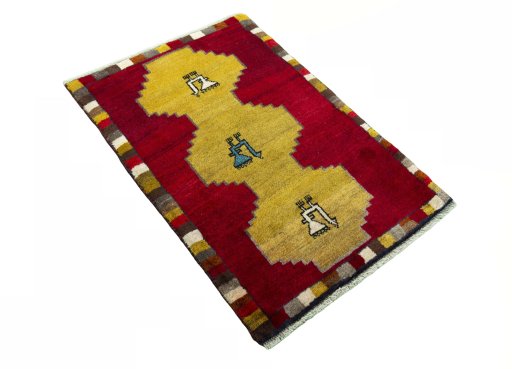 Close-up detail of 2000s Persian Gabbeh rug from Iran / Persia showing Wool weave