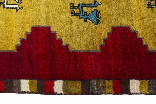 Close-up detail of 2000s Persian Gabbeh rug from Iran / Persia showing Wool weave