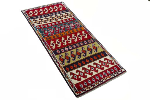 Close-up detail of 2000s Persian Gabbeh rug from Iran / Persia showing Wool weave