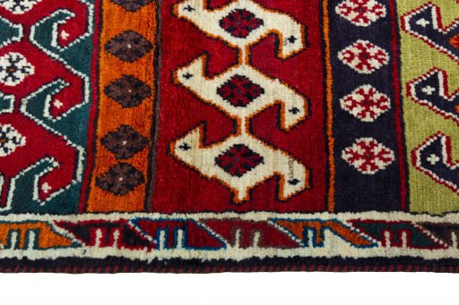 Close-up detail of 2000s Persian Gabbeh rug from Iran / Persia showing Wool weave