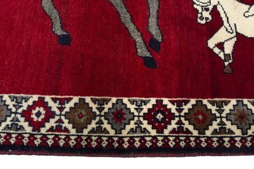 Close-up detail of 2000s Persian Gabbeh rug from Iran / Persia showing Wool weave