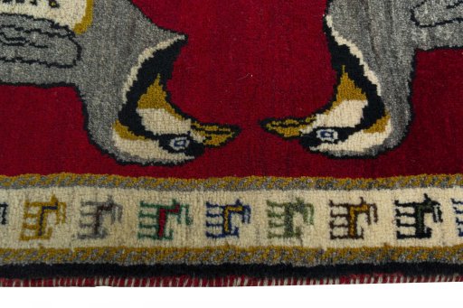 Close-up detail of 2000s Persian Gabbeh rug from Iran / Persia showing Wool weave