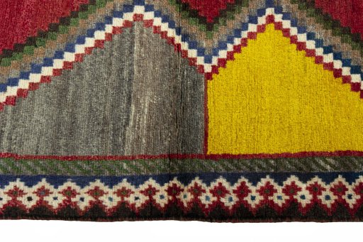 Close-up detail of 2000s Persian Gabbeh rug from Iran / Persia showing Wool weave