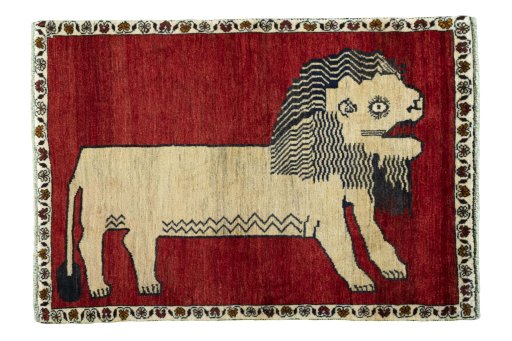 Full view of 2000s Persian Gabbeh rug from Iran / Persia, 149 × 102 cm in Red tones
