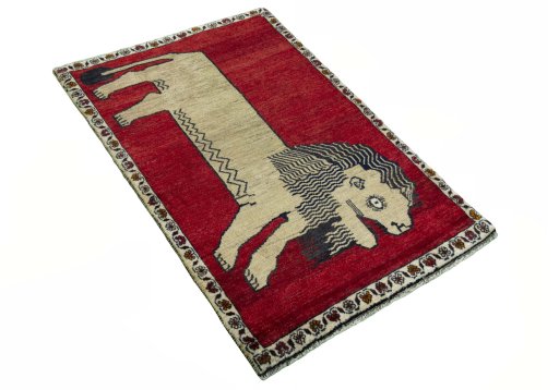 Close-up detail of 2000s Persian Gabbeh rug from Iran / Persia showing Wool weave
