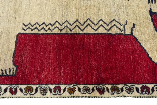 Close-up detail of 2000s Persian Gabbeh rug from Iran / Persia showing Wool weave