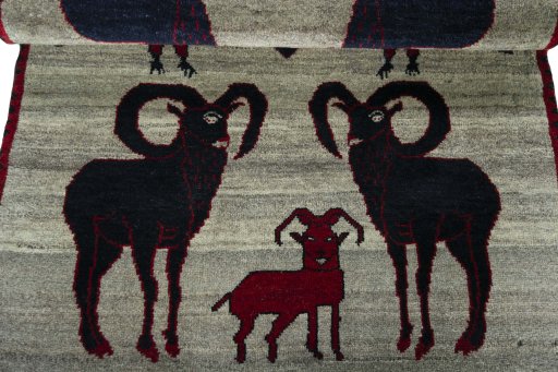 Full view of 2000s Persian Gabbeh rug from Iran / Persia, 153 × 101 cm in Beige tones