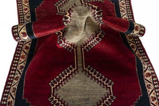 Close-up detail of 2000s Persian Gabbeh rug from Iran / Persia showing Wool weave