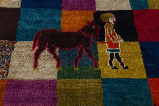 Central medallion detail of 2000s Persian Gabbeh rug from Iran / Persia