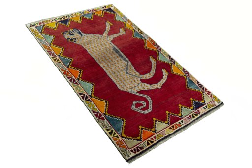 Close-up detail of 2000s Persian Gabbeh rug from Iran / Persia showing Wool weave