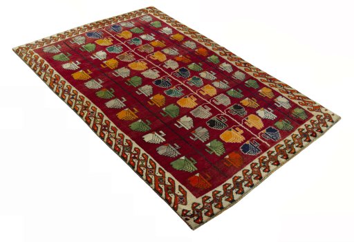 Close-up detail of 2000s Persian Gabbeh rug from Iran / Persia showing Wool weave