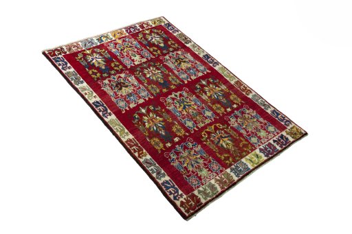 Close-up detail of 2000s Persian Gabbeh rug from Iran / Persia showing Wool weave
