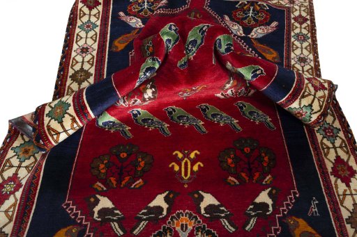 Close-up detail of 2000s Persian Gabbeh rug from Iran / Persia showing Wool weave