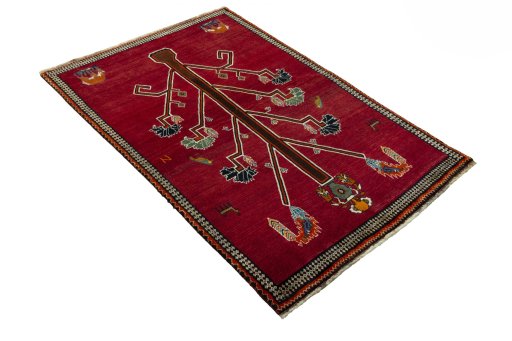 Close-up detail of 2000s Persian Gabbeh rug from Iran / Persia showing Wool weave