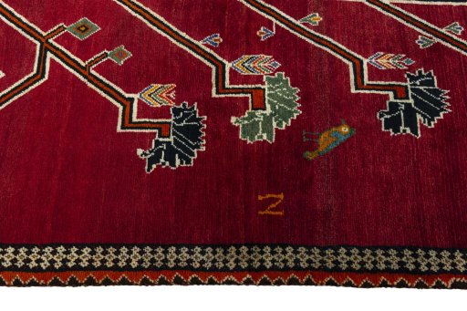 Close-up detail of 2000s Persian Gabbeh rug from Iran / Persia showing Wool weave