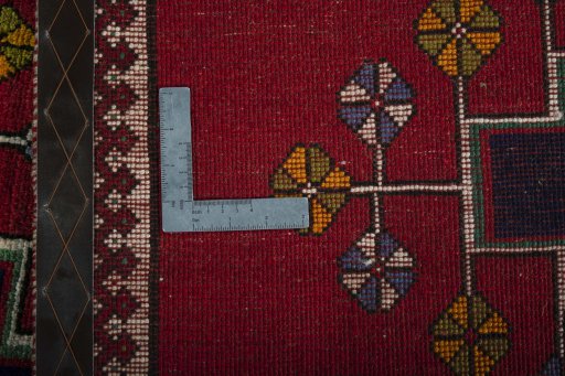 Close-up detail of 2000s Persian Gabbeh rug from Iran / Persia showing Wool weave