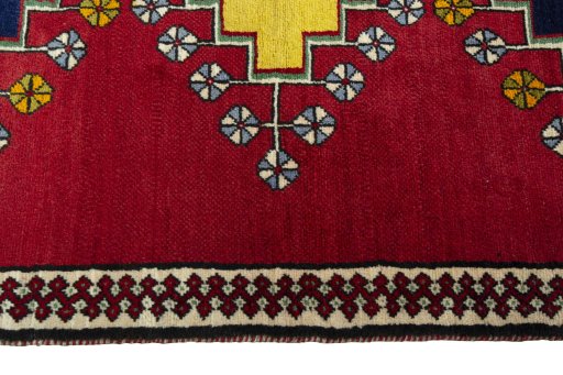 Close-up detail of 2000s Persian Gabbeh rug from Iran / Persia showing Wool weave