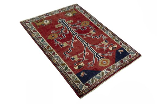 Close-up detail of 2000s Persian Gabbeh rug from Iran / Persia showing Wool weave