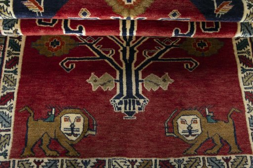 Full view of 2000s Persian Gabbeh rug from Iran / Persia, 155 × 113 cm in Red tones