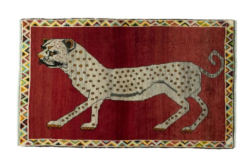 Full view of 2000s Persian Gabbeh rug from Iran / Persia, 178 × 108 cm in Red tones