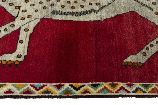 Close-up detail of 2000s Persian Gabbeh rug from Iran / Persia showing Wool weave