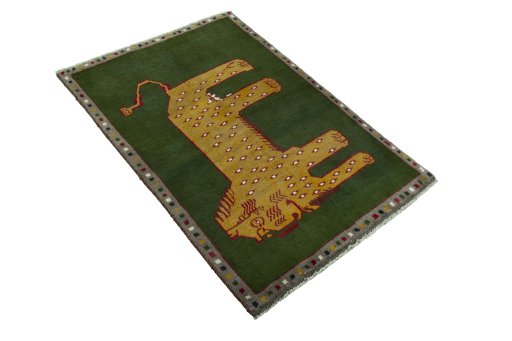 Close-up detail of 2000s Persian Gabbeh rug from Iran / Persia showing Wool weave