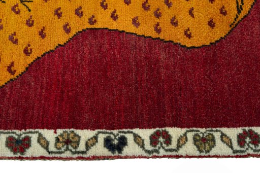 Close-up detail of 2000s Persian Gabbeh rug from Iran / Persia showing Wool weave