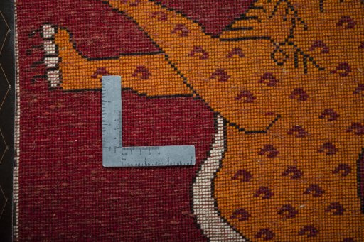 Full view of 2000s Persian Gabbeh rug from Iran / Persia, 93 × 65 cm in Red tones