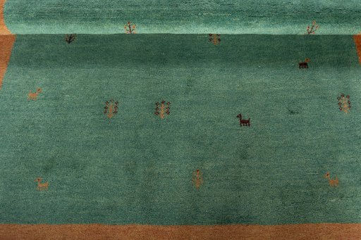 Full view of New Persian Gabbeh rug from Iran / Persia, 202 × 155 cm in Green tones