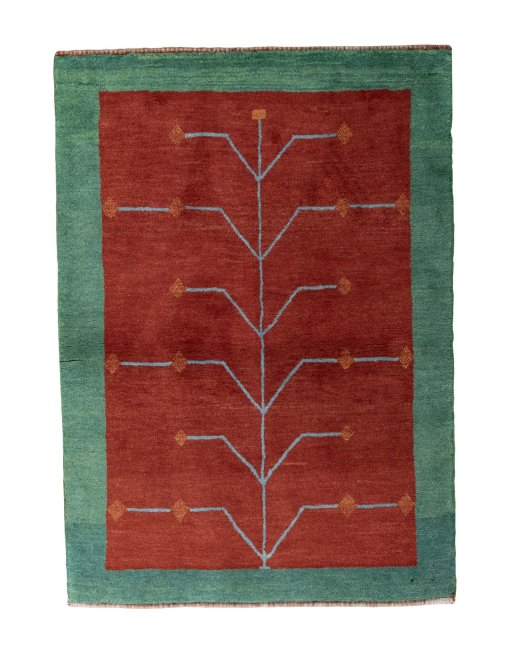 Full view of New Persian Gabbeh rug from Iran / Persia, 155 × 110 cm in Red tones