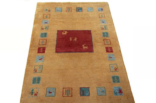Surface texture of New Persian Gabbeh rug with natural Wool and intricate pattern