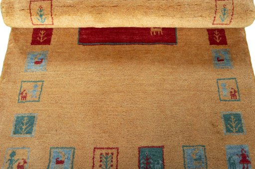 Full view of New Persian Gabbeh rug from Iran / Persia, 155 × 102 cm in Yellow tones