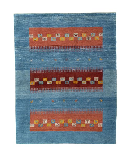 Full view of New Persian Gabbeh rug from Iran / Persia, 201 × 158 cm in Blue tones