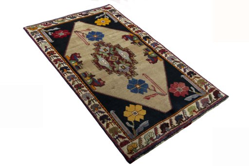 Close-up detail of 2000s Persian Gabbeh rug from Iran / Persia showing Wool weave