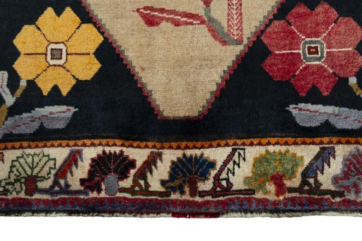 Close-up detail of 2000s Persian Gabbeh rug from Iran / Persia showing Wool weave
