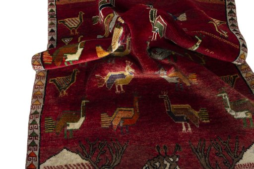 Close-up detail of 2000s Persian Gabbeh rug from Iran / Persia showing Wool weave