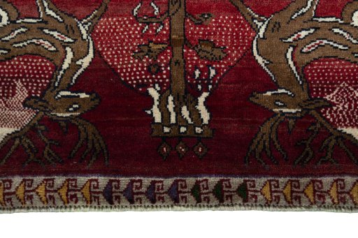 Close-up detail of 2000s Persian Gabbeh rug from Iran / Persia showing Wool weave